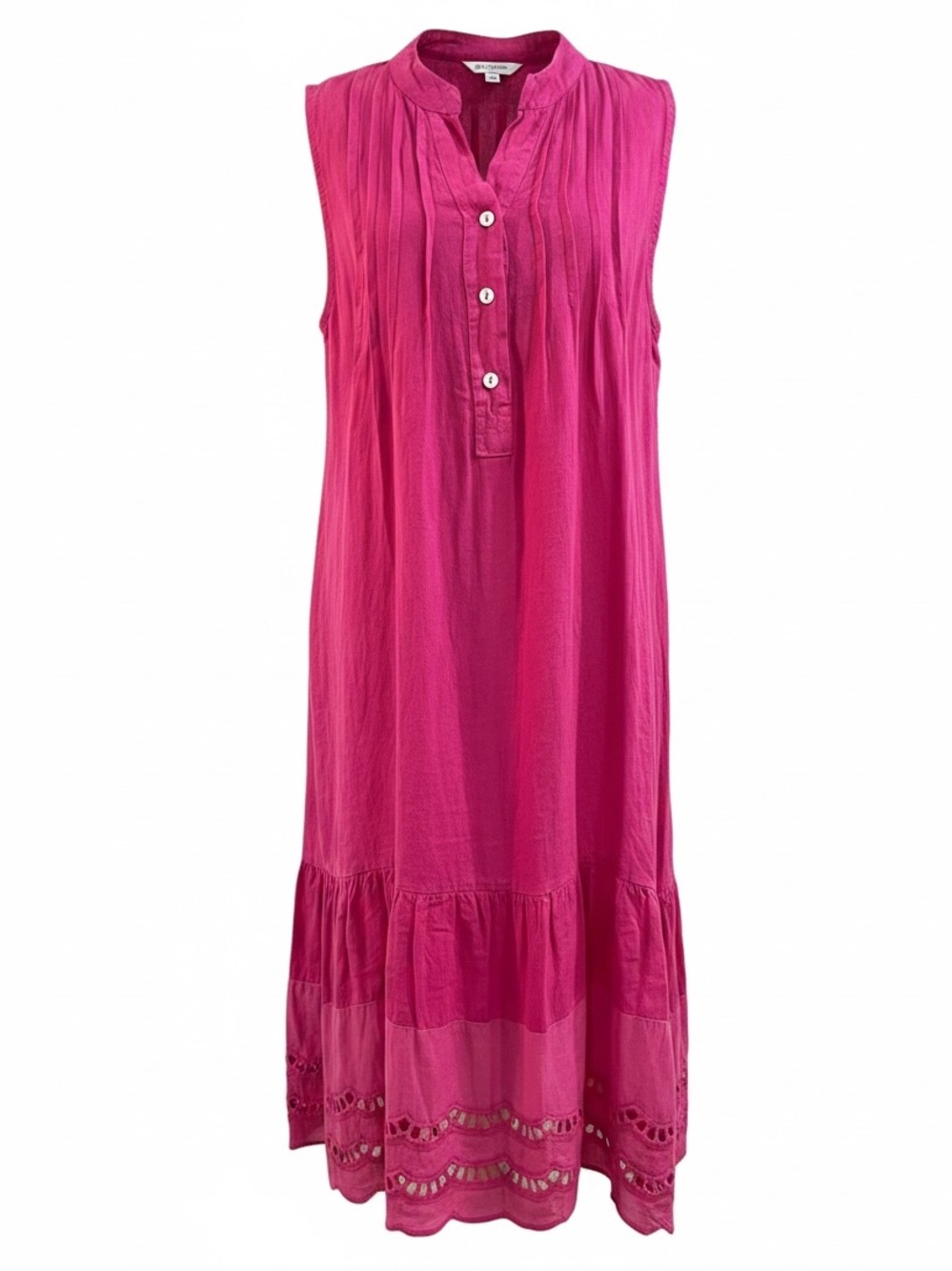 ROSEMARINE 100% LINEN PINTUCKED LACE EYELET HEM LAGENLOOK SHIFT DRESS PNK SIZE S